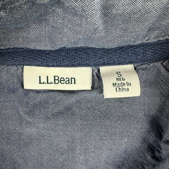 L.L.Bean Top Womens Small Gray Soft Cotton Rugby Logo Button Up Collared Preppy - Picture 3 of 8